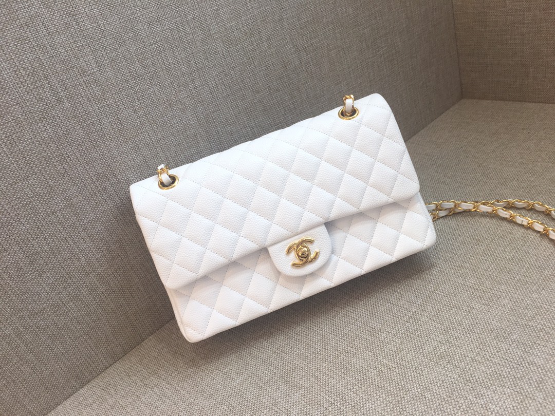 Medium Classic Flap Caviar Bag A01112 White/Gold